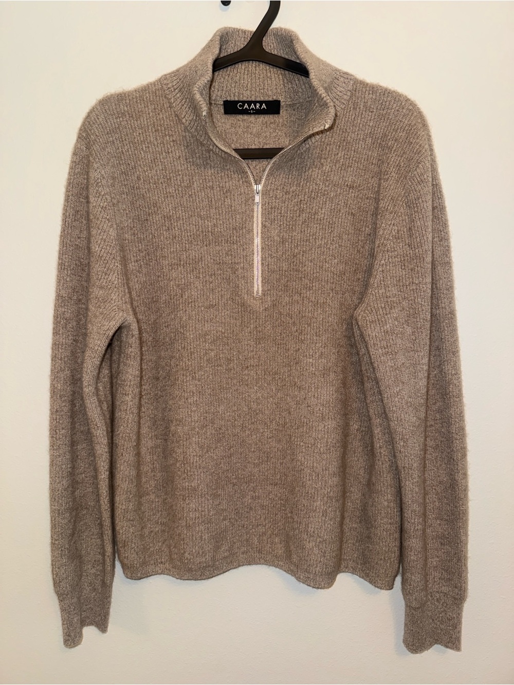 NWOT Few Moda Caara 100% Cashmere Tan 1/4th Zip Sweater Soft Small